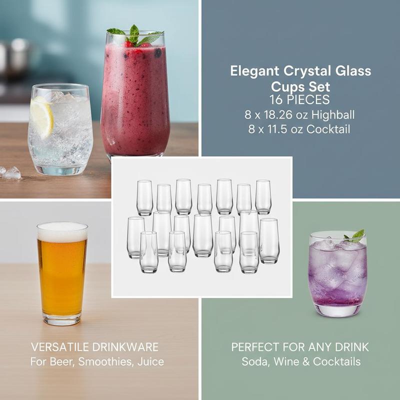 Glassware Collection 16-Piece  - đánh giá và giá Wine Beer Mixed Drinks