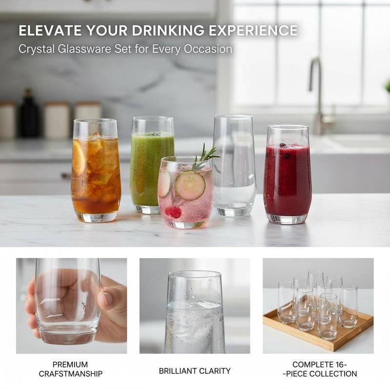 Glassware Collection 16-Piece  - đánh giá và giá Wine Beer Mixed Drinks